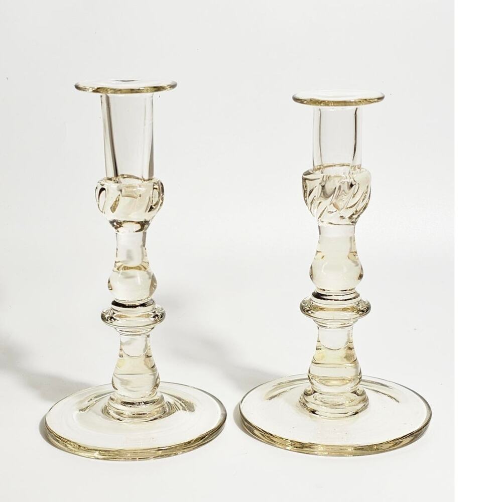 Antique Handblown Amber Glass Candlesticks Set of 2